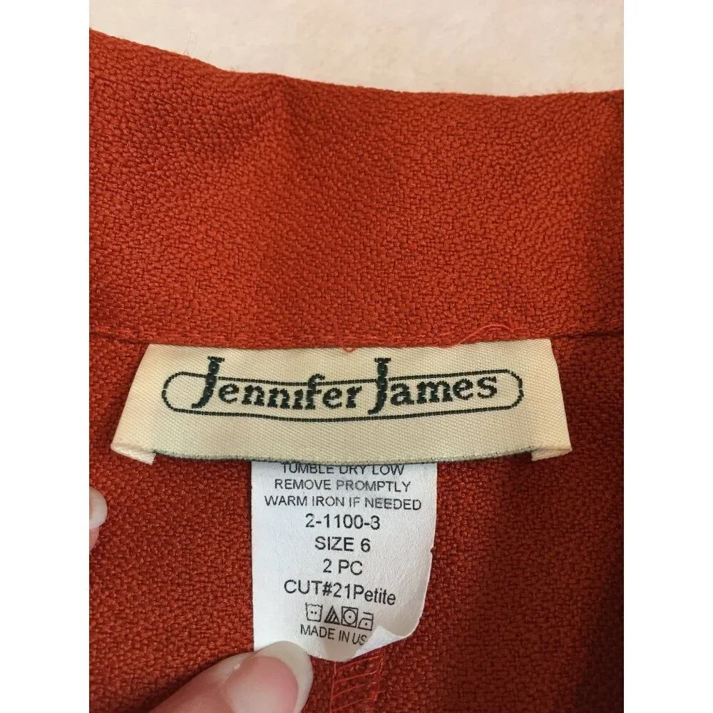 Vtg 80's 2 piece Skirt Blazer Suit Set by Jennifer James size 6 Burnt Orange